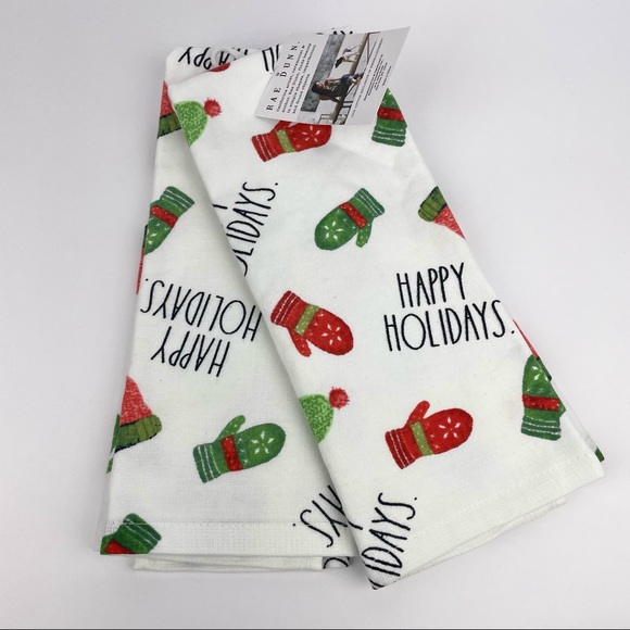 Rae Dunn Christmas Kitchen Towels 2 pc HAPPY HOLIDAYS